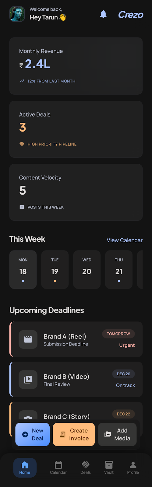 Crezo Mobile Dashboard